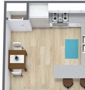 Three dimensional rendering of an efficiency studio apartment at Crosswinds Apartments in Oklahoma City